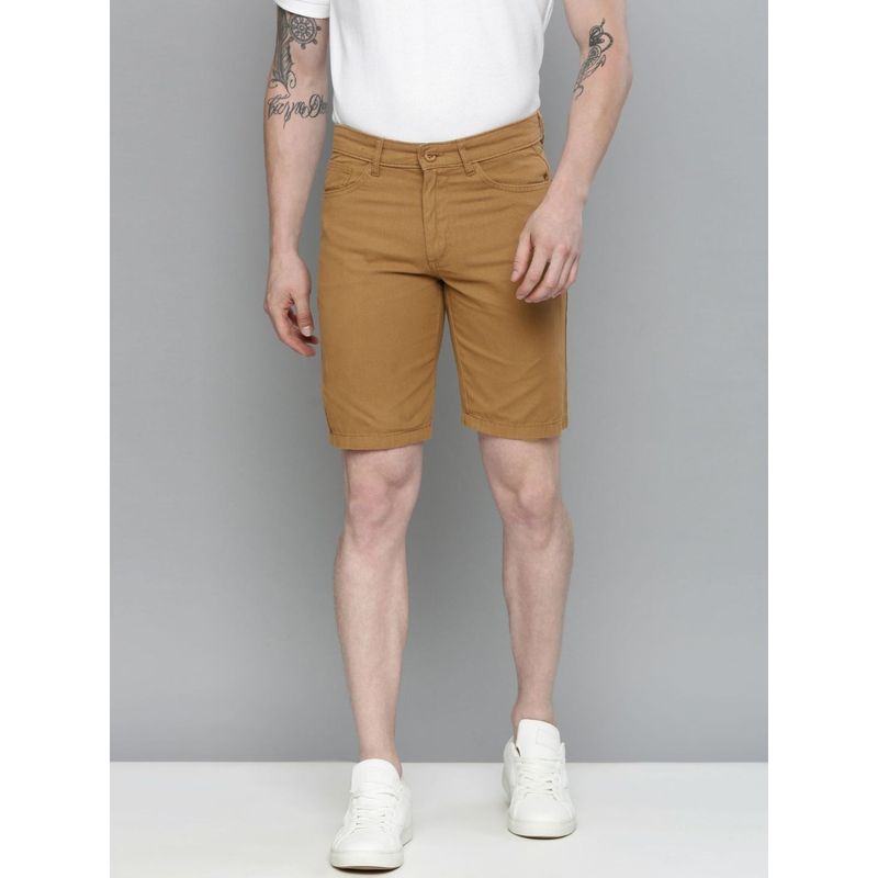 The Indian Garage Co Men Khaki Slim Fit Solid Mid-Rise Shorts (36)