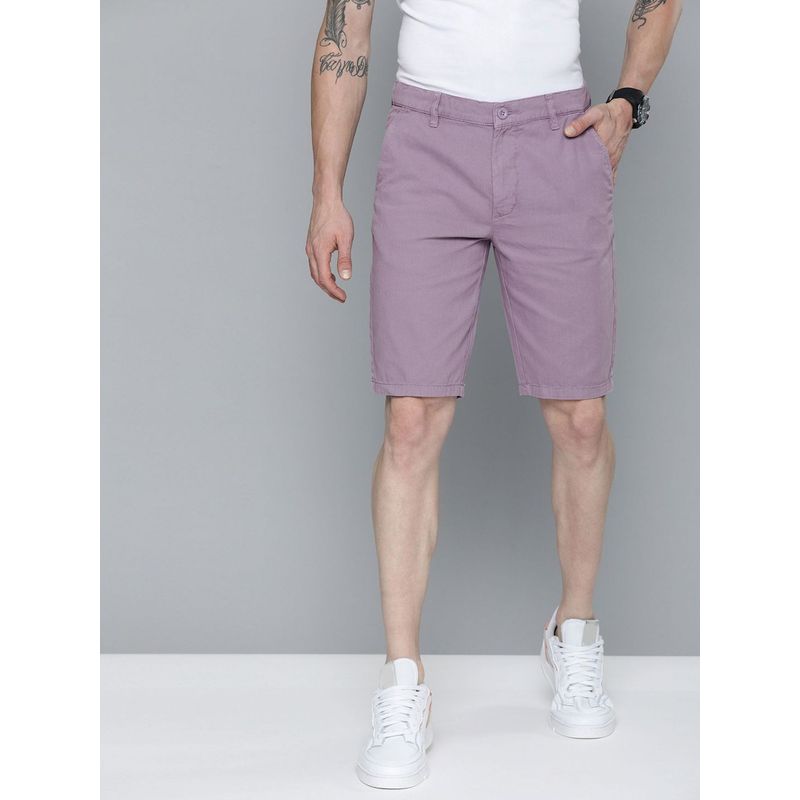 The Indian Garage Co Men Purple Slim Fit Solid Mid-Rise Shorts (30)