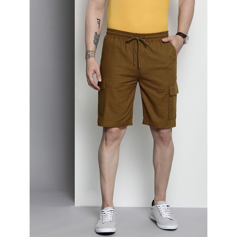 The Indian Garage Co Men Brown Slim Fit Solid Mid-Rise Shorts (34)