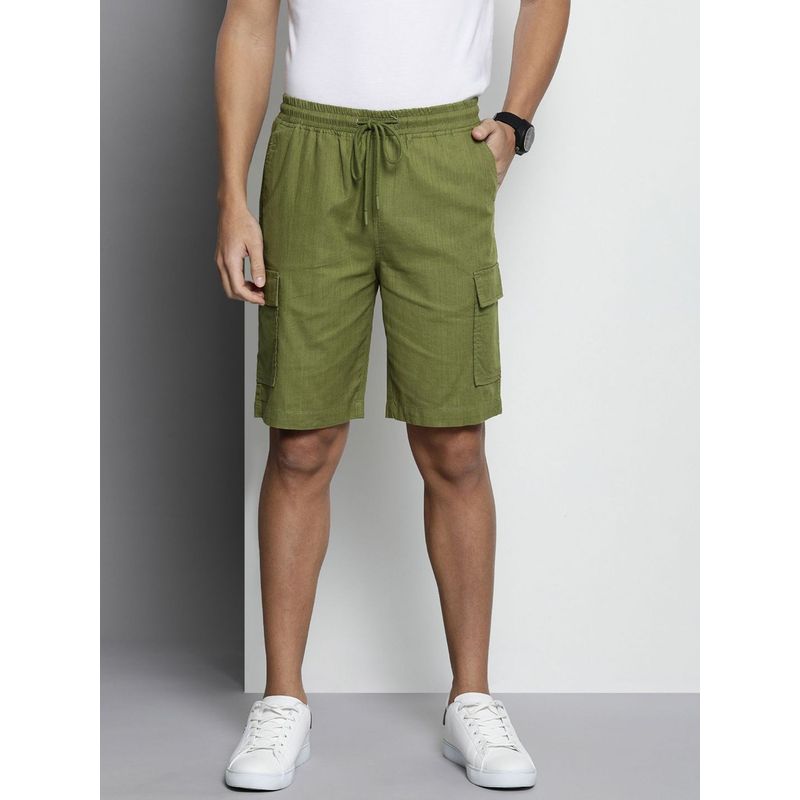 The Indian Garage Co Men Green Slim Fit Solid Mid-Rise Shorts (38)
