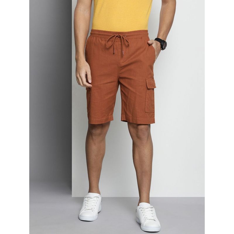 The Indian Garage Co Men Brown Slim Fit Solid Mid-Rise Shorts (36)
