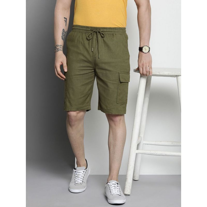 The Indian Garage Co Men Green Slim Fit Solid Mid-Rise Shorts (38)