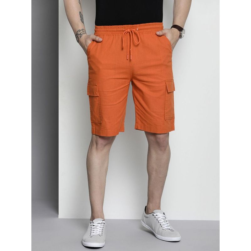 The Indian Garage Co Men Orange Slim Fit Solid Mid-Rise Shorts (34)