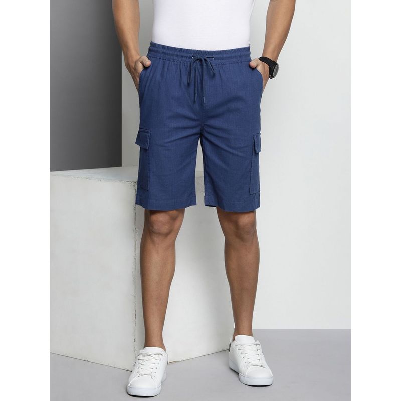 The Indian Garage Co Men Blue Slim Fit Solid Mid-Rise Shorts (38)