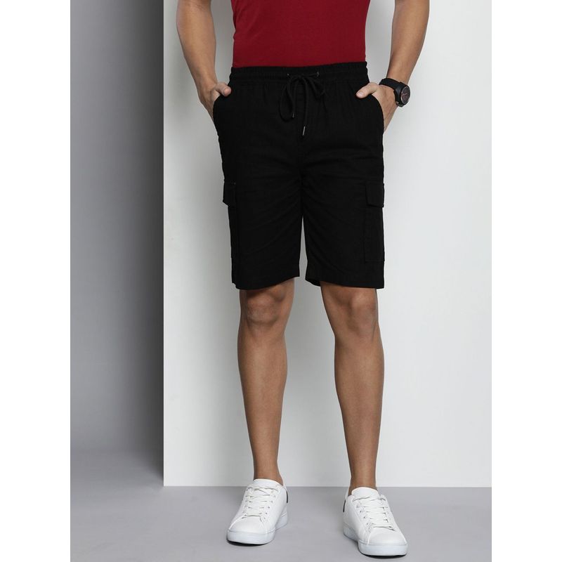 The Indian Garage Co Men Black Slim Fit Solid Mid-Rise Shorts (38)