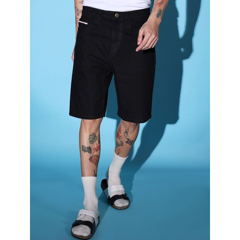 The Indian Garage Co Men Black Regular Fit Solid Mid-Rise Shorts (28)