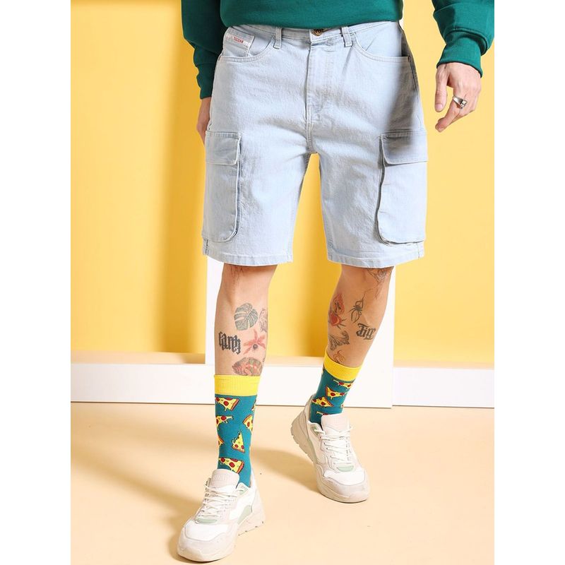 The Indian Garage Co Men Blue Regular Fit Solid Mid-Rise Shorts (30)