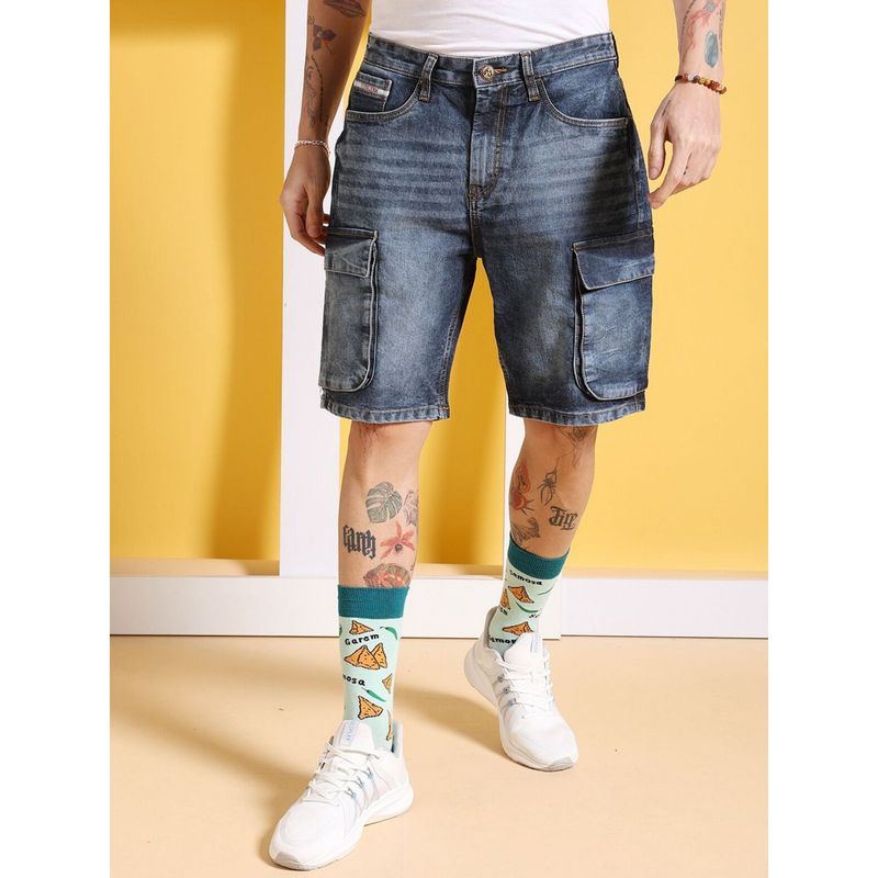 The Indian Garage Co Men Navy Blue Regular Fit Solid Mid-Rise Shorts (30)