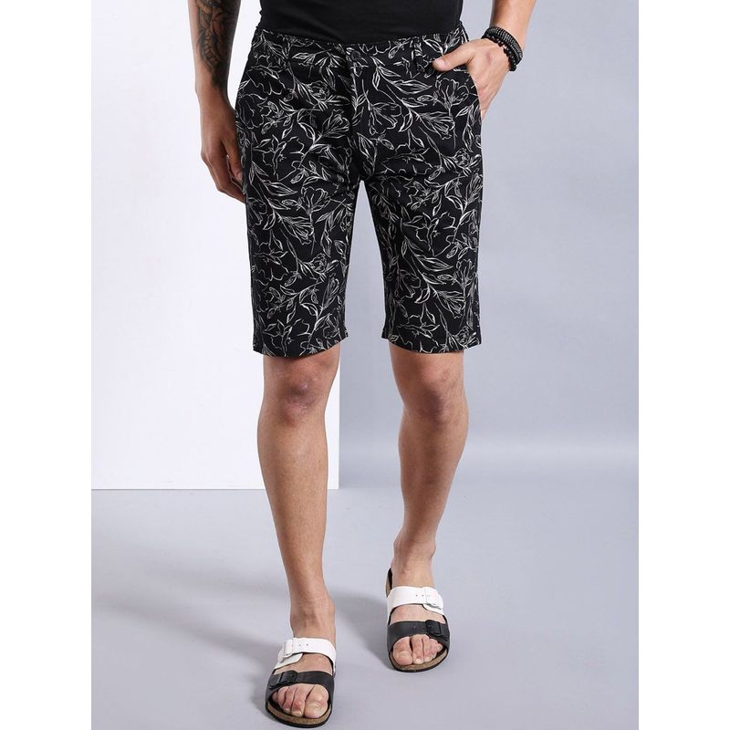 The Indian Garage Co Men Black Slim Fit Printed Mid-Rise Shorts (30)