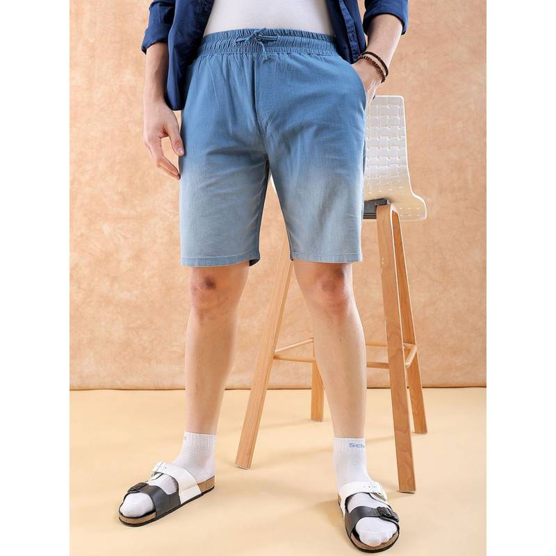 The Indian Garage Co Men Navy Blue Regular Fit Ombre Mid-Rise Shorts (30)
