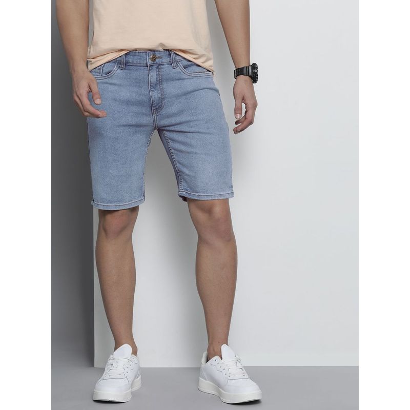 The Indian Garage Co Men Blue Slim Fit Solid Mid-Rise Shorts (34)