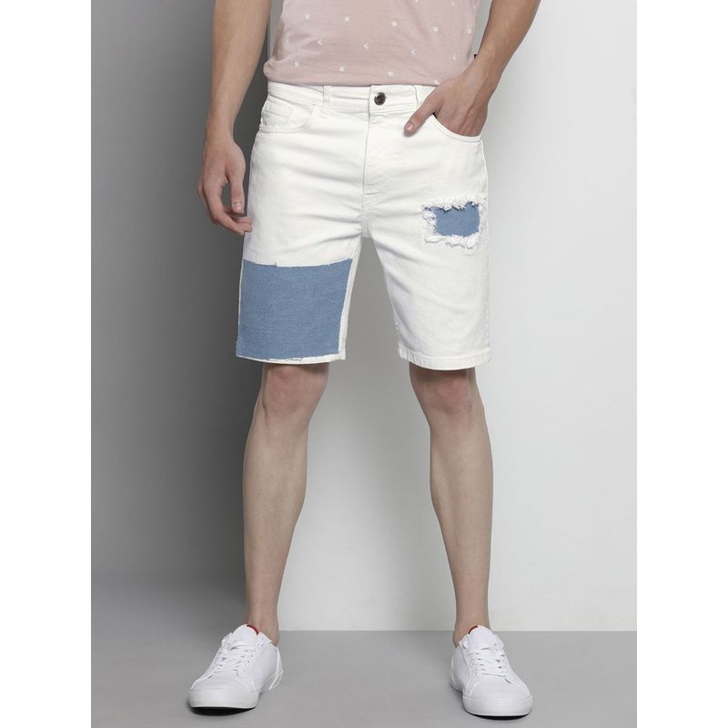 The Indian Garage Co Men White Slim Fit Solid Mid-Rise Shorts (32)