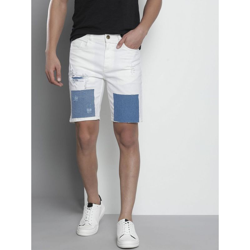 The Indian Garage Co Men White Slim Fit Solid Mid-Rise Shorts (30)