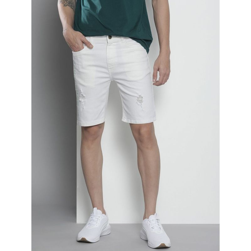 The Indian Garage Co Men White Slim Fit Placement Print Mid-Rise Shorts (28)