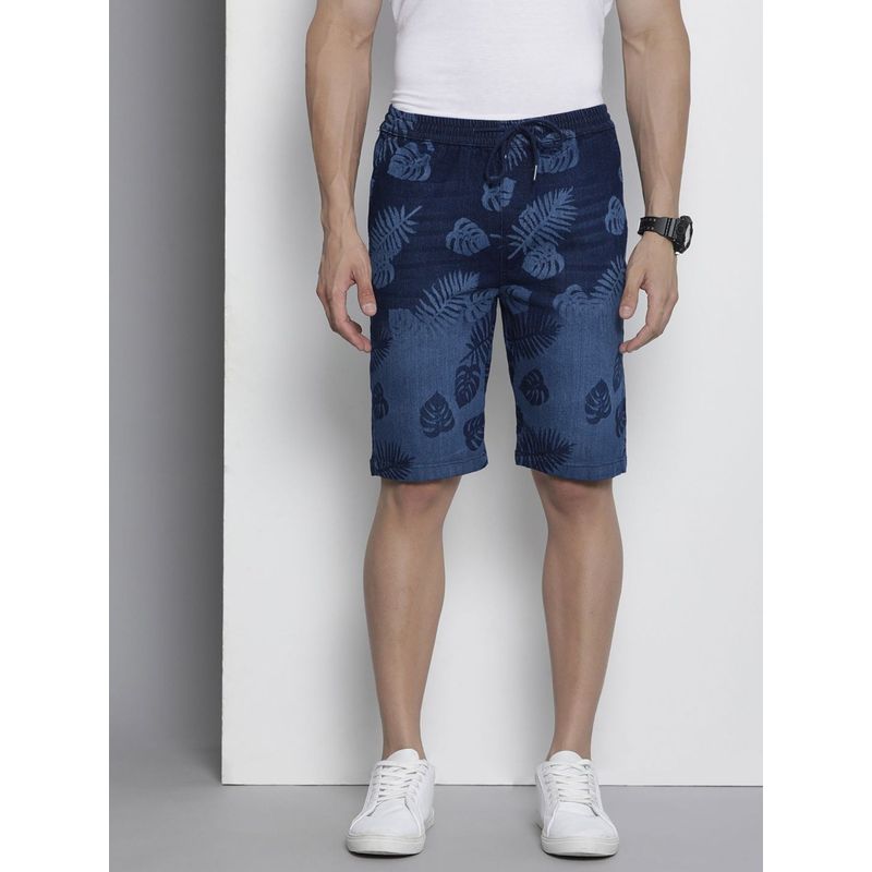 The Indian Garage Co Men Blue Regular Fit Printed Mid-Rise Shorts (32)