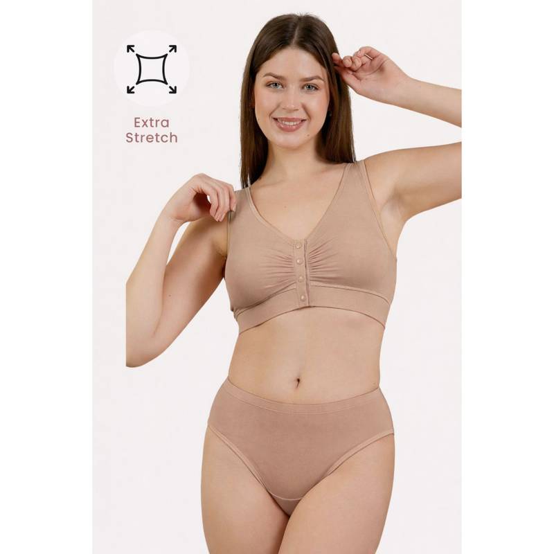 Zelena Ruched Maternity and Nursing Bra Soft Modal Front-Open Feeding Bra Light Skin (S)