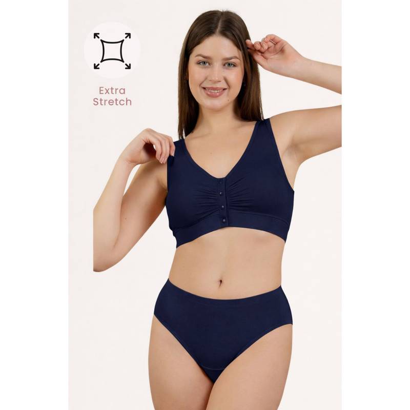 Zelena Ruched Maternity and Nursing Bra Soft Modal Front-Open Feeding Bra Navy Blue (S)