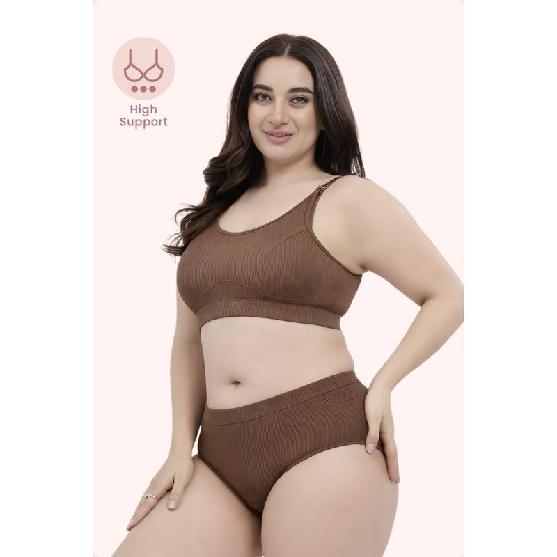 Zelena Full Coverage Maternity and Nursing Bra Ribbed Feeding Bra Mocha (S)