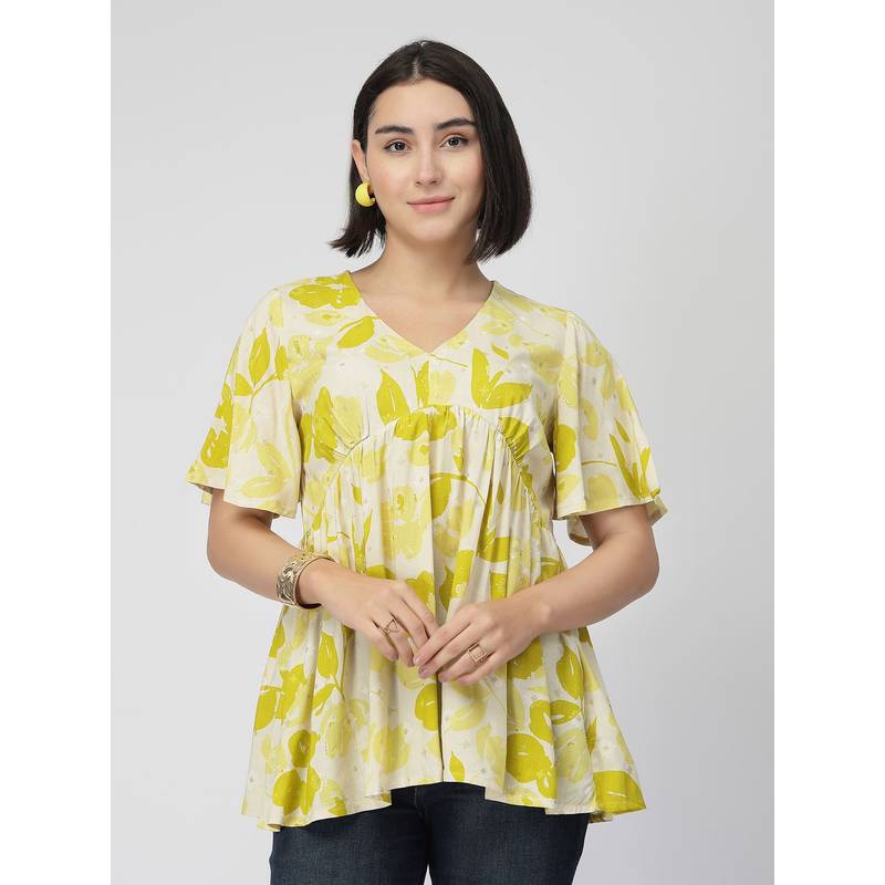 Zelena Gathered Maternity and Nursing Top Viscose Feeding Top with Zip Mustard (3XL)