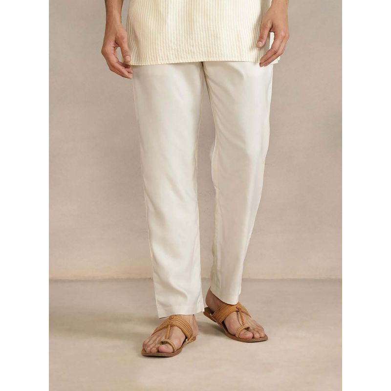 Fabindia Men White Viscose Silk Aligarhi Pyjama (XL)