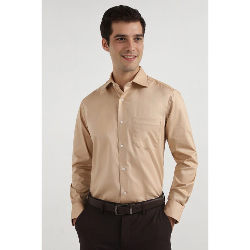 Allen Solly Men Beige Regular Fit Solid Full Sleeves Formal Shirt (40)