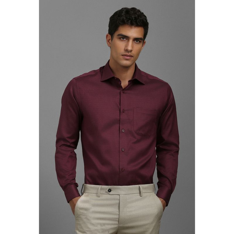 Louis Philippe Men Maroon Classic Fit Check Full Sleeves Formal Shirt (40)