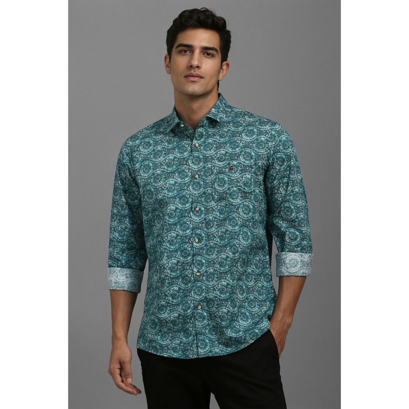 Louis Philippe Men Green Slim Fit Print Full Sleeves Casual Shirt (38)