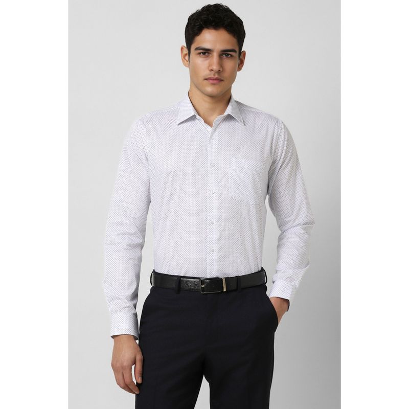 Van Heusen Men White Slim Fit Print Full Sleeves Formal Shirt (39)