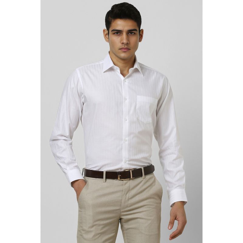 Van Heusen Men White Regular Fit Textured Full Sleeves Formal Shirt (39)