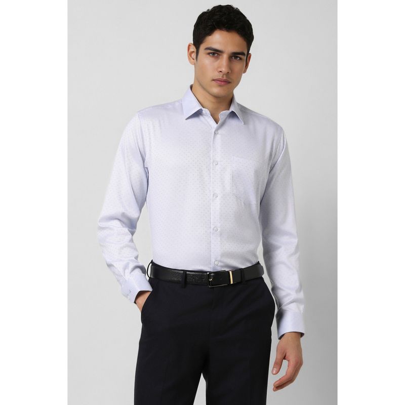 Van Heusen Men Light Blue Regular Fit Dots Full Sleeves Wedding Shirt (39)