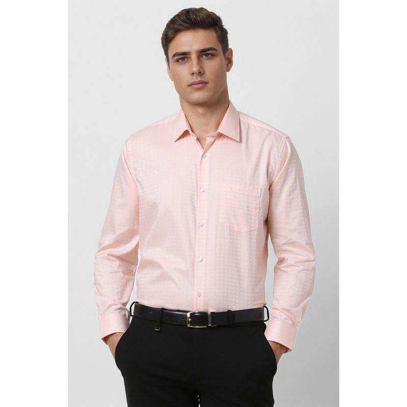 Van Heusen Men Peach Regular Fit Print Full Sleeves Wedding Shirt (40)
