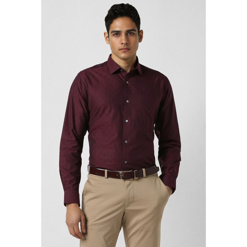 Van Heusen Men Maroon Regular Fit Print Full Sleeves Formal Shirt (39)