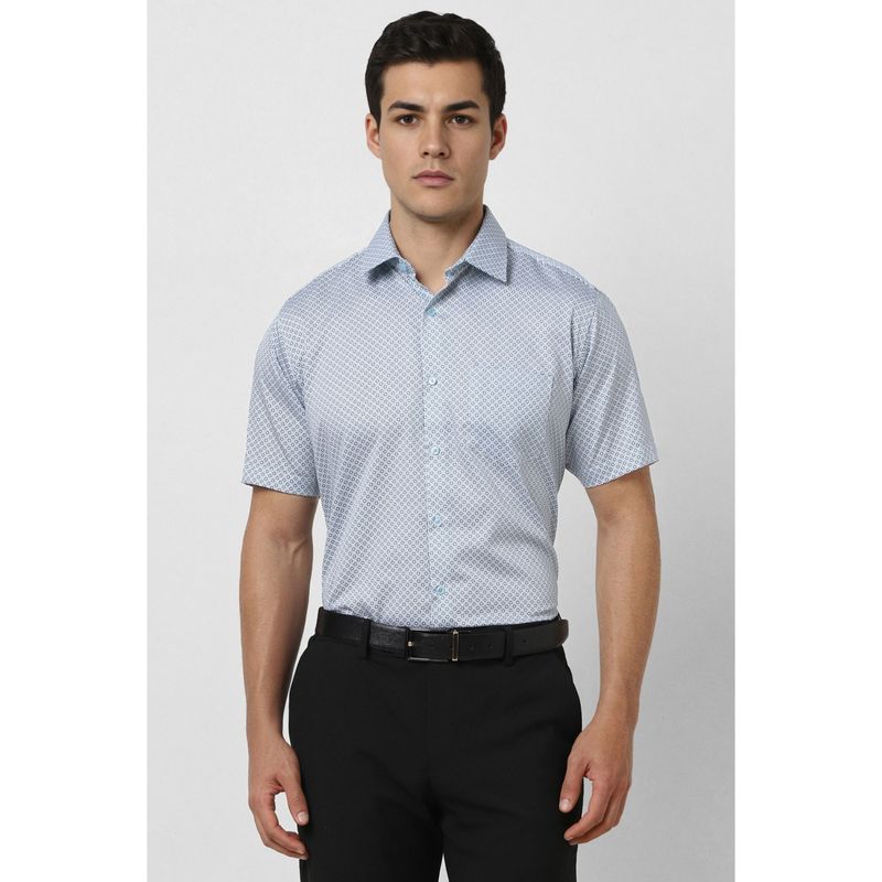 Van Heusen Men Light Blue Regular Fit Print Half Sleeves Wedding Shirt (38)