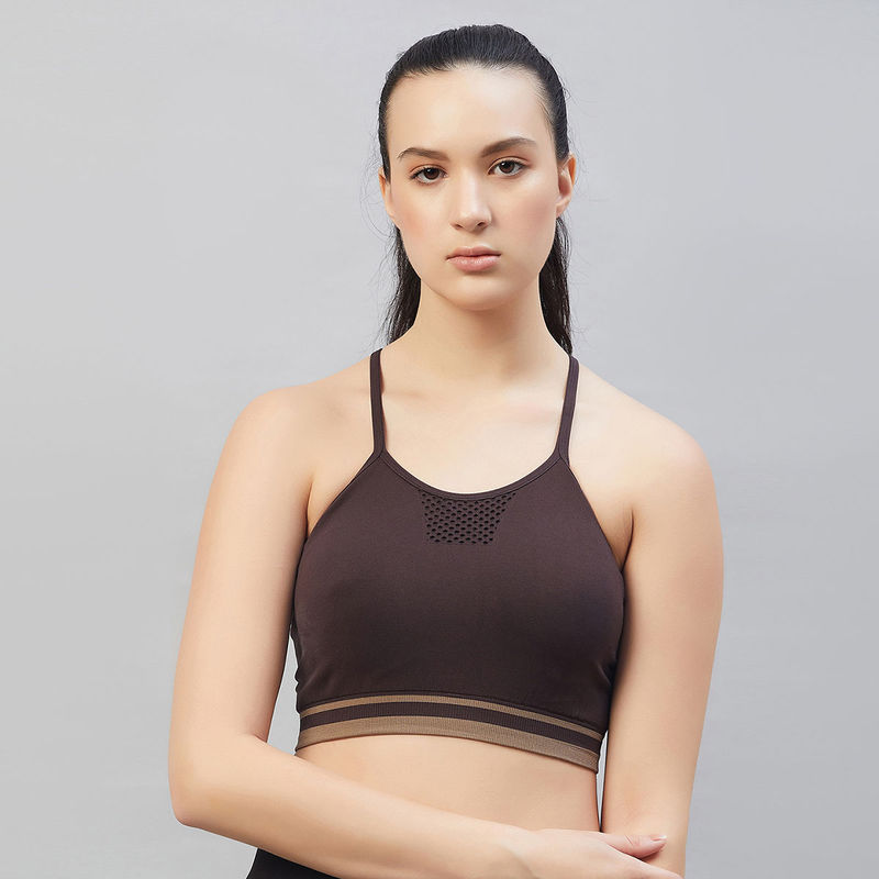 C9 Airwear Womens Coffee Sports Bra With Thin Straps And Mesh (S)