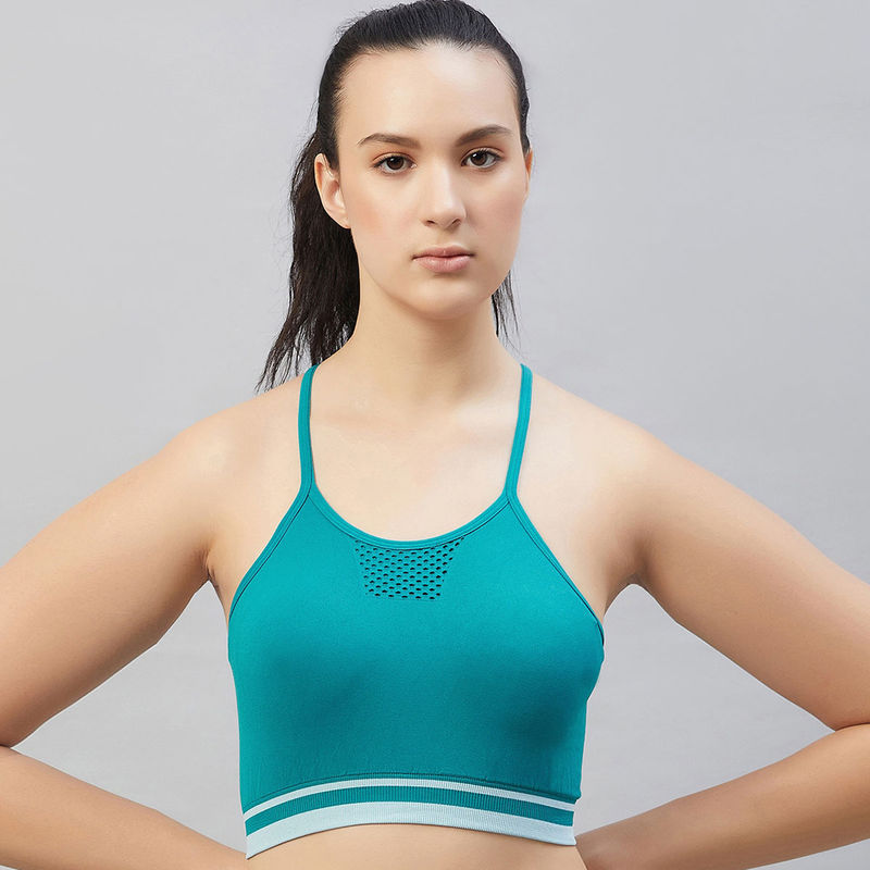 C9 Airwear Womens Harbour Blue Sports Bra With Thin Straps And Mesh (S)
