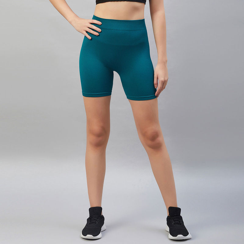 C9 Airwear Women Rib Active Shorts In Forest Teal Color (S)