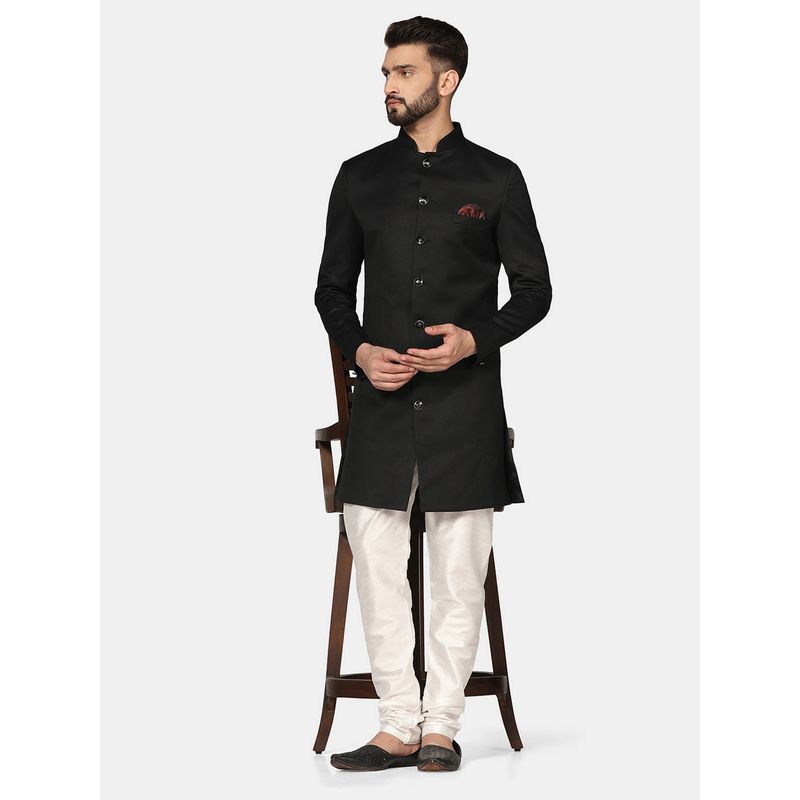 TAHVO Indo Solid Black Sherwani with Pyjama (38)