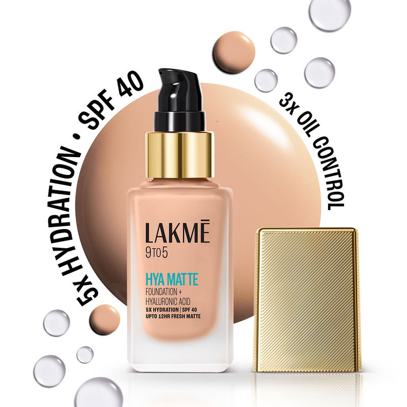 Lakme 9 To 5 Hya Matte Foundation + Hyaluronic Acid, Hydrated Matte Finish Upto 12Hr Warm Sand