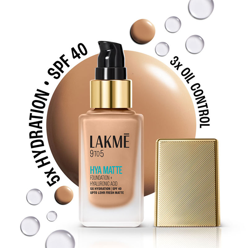 Lakme 9 To 5 Hya Matte Foundation + Hyaluronic Acid, Hydrated Matte Finish Upto 12Hr Neutral Medium