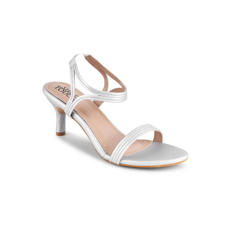 SHUZ TOUCH Shimmery Silver Kitten Heels Sandals (EURO 34)