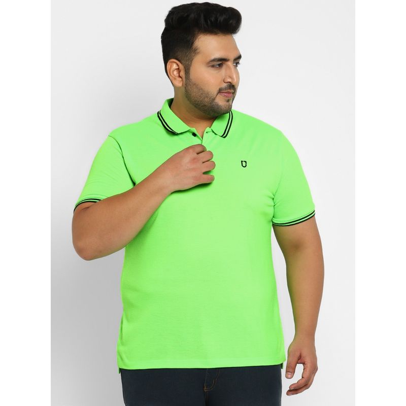 Urbano Plus Men Neon Green Solid Half Sleeve Cotton Polo T-Shirt (2XL)
