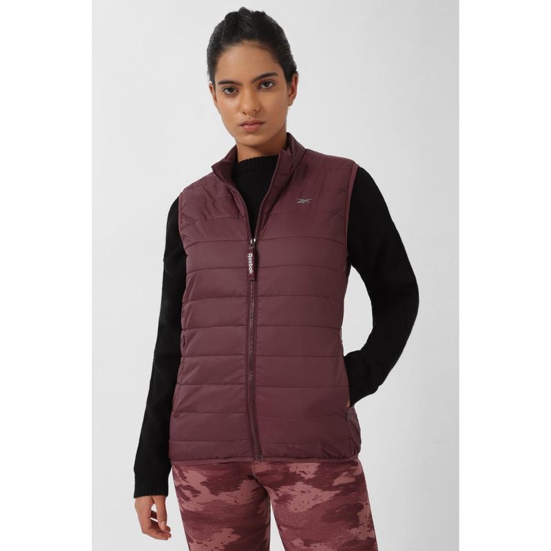 Reebok Women Solid Jackets - Maroon (XS)