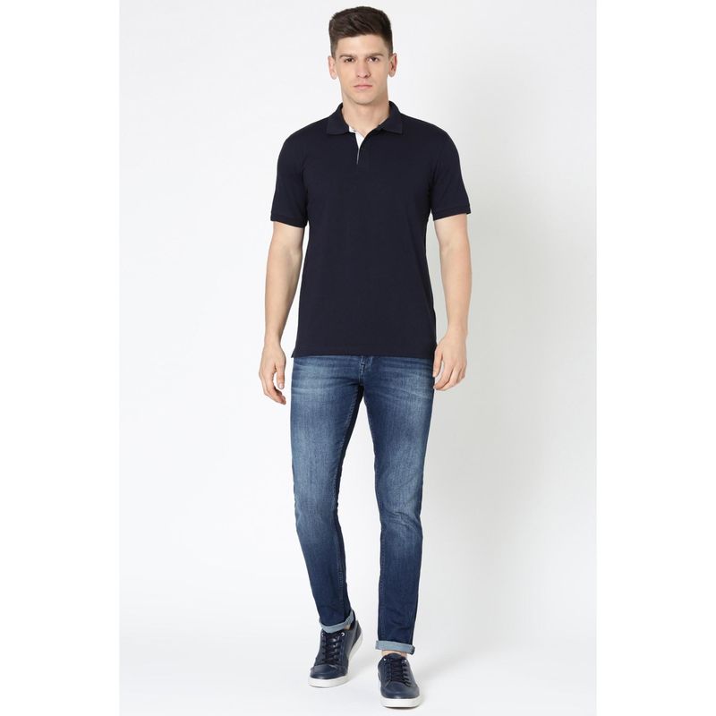 Reebok Men Solid Polo T-shirt - Navy Blue (XS)