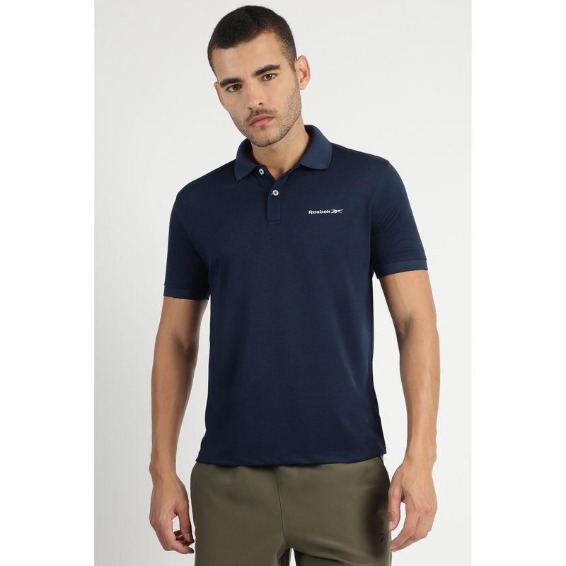 Reebok Men Textured Polo T-shirt - Navy Blue (L)