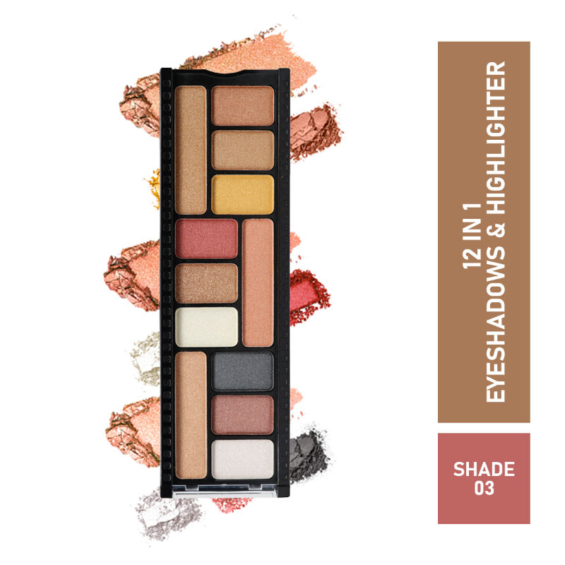 Half N Half 12 In 1 Eyeshadow & Highlighter Makeup Kit Multicolor Palette-03