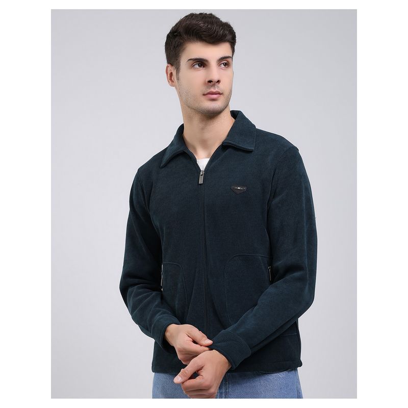Monte Carlo Green Collar Neck Full Sleeve Sweatshirt (L)