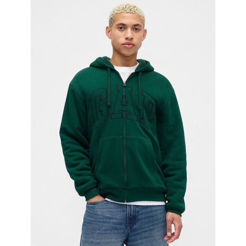 GAP Men's Green Embroidered Logo Drop-Shoulder Zip-Front Hoodie (S)