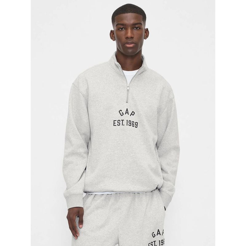 GAP Men's Grey Logo Drop-Shoulder Oversized Half-Zip Sweatshirt (L)
