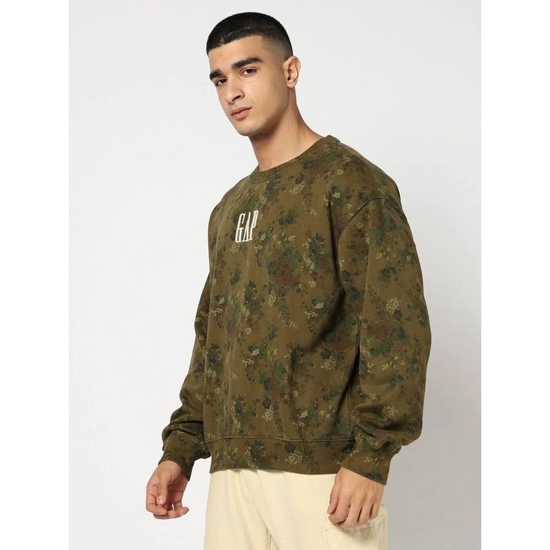 GAP Men's Olive Floral Drop-Shoulder Relaxed Sweatshirt (XS)