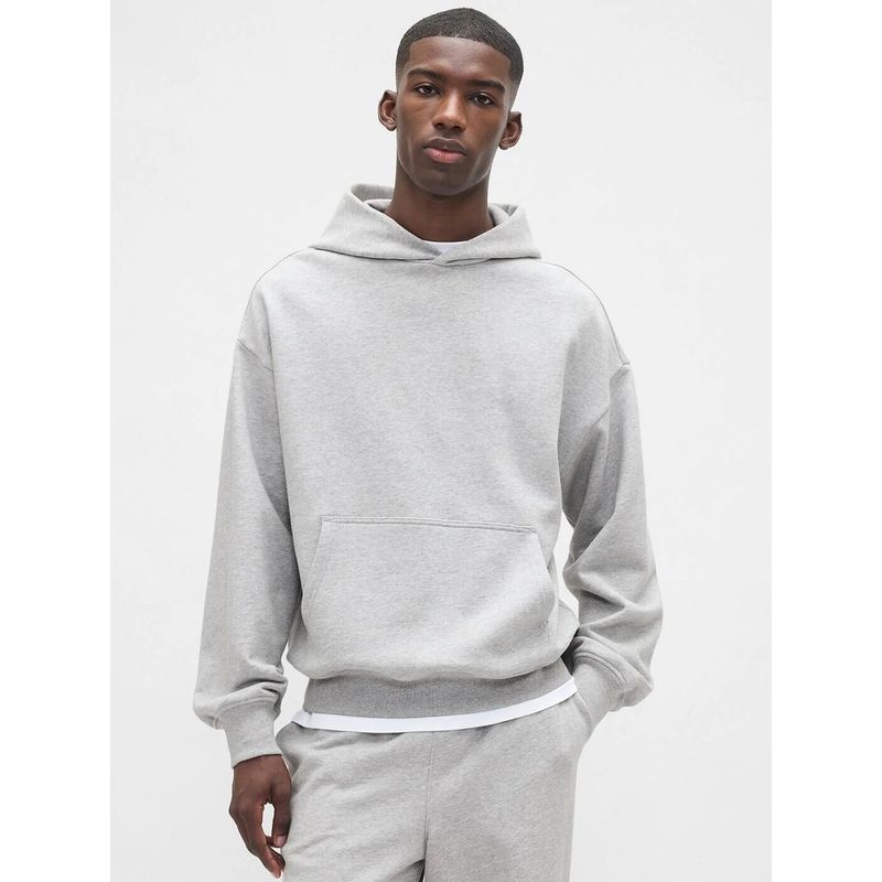 GAP Men's Grey Relaxed Fit Drop-Shoulder Hooded Neck Hoodie (S)